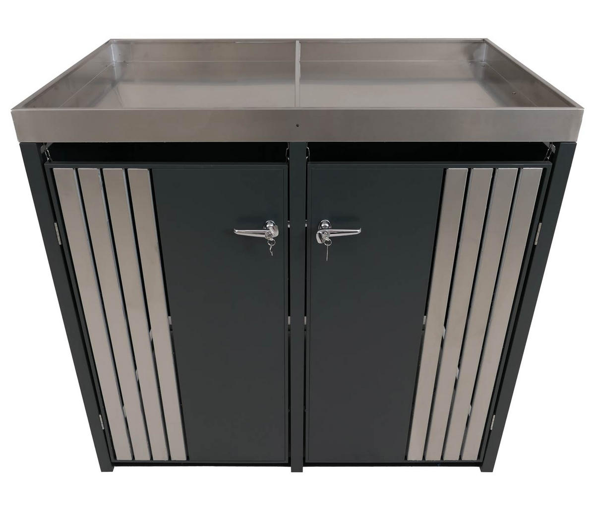 MÜLLTONNENBOX 2er mit Pflanzkasten HxBxT 125x132x84cm Anthrazit Edelstahl - Anthrazit, Metall (132/125/84cm) - PROREGAL