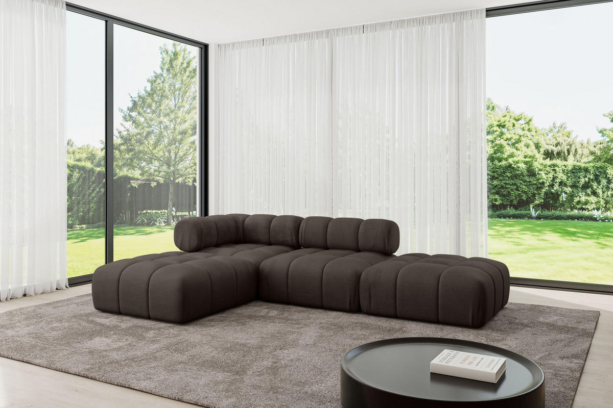 ECKSOFA modulares Sofa Kerru-L1 - 285x190x70 cm Braun Velours - Braun, Holzwerkstoff/Textil (285/190cm) - ALTDECOR