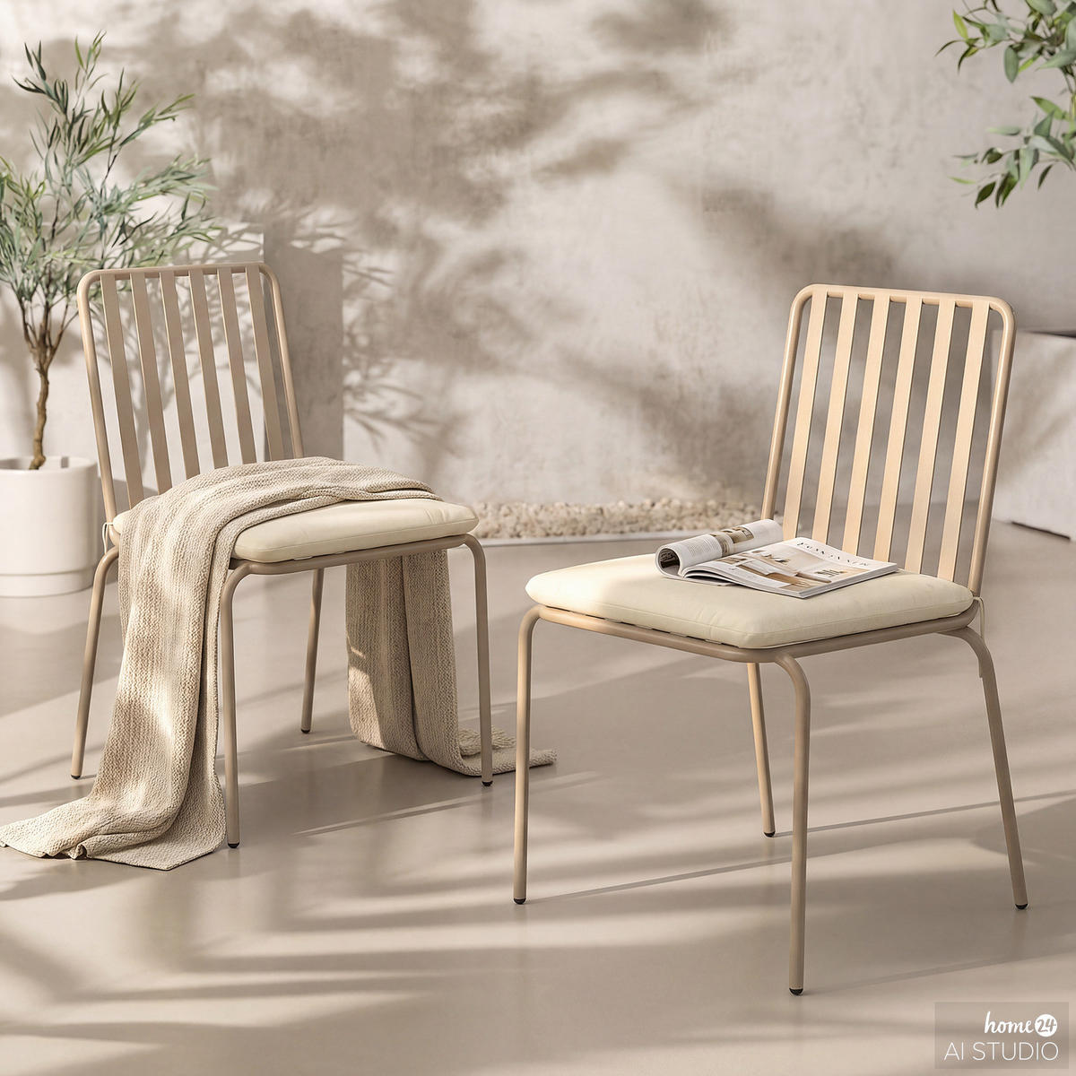 GARTENSTUHL - 2er-Set - Stahl - Taupe, Textil/Metall (54/87/57cm) - home24