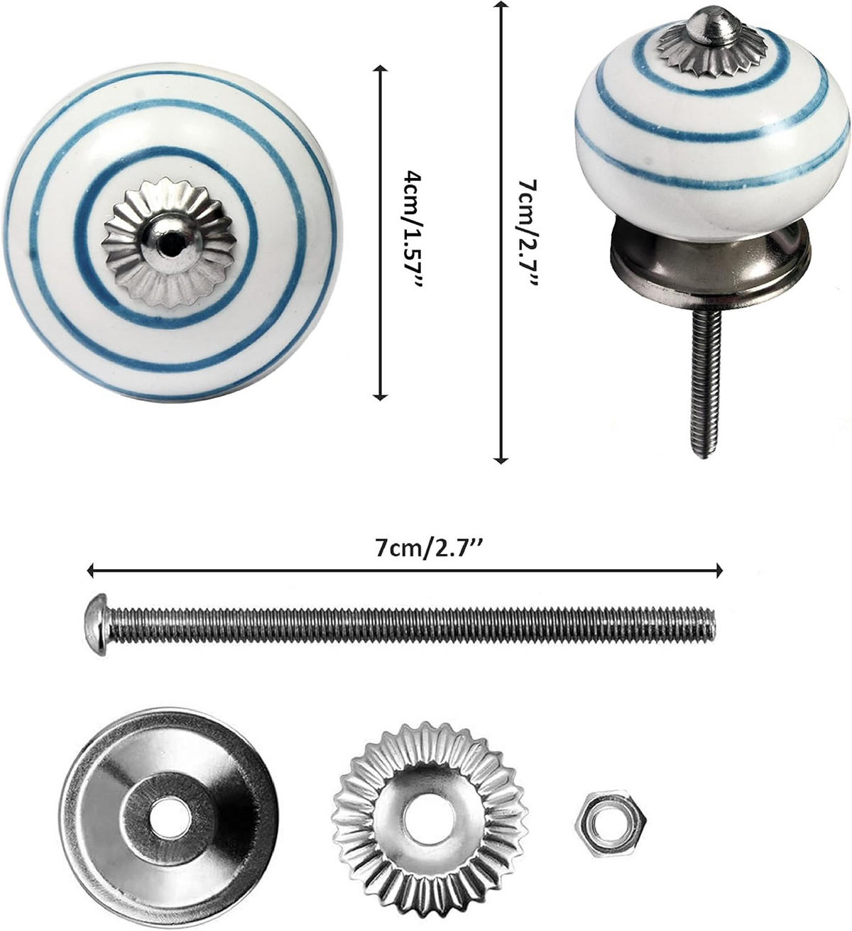 KERAMIKKNÖPFEN Set mit 10 in Weiß und Blau 40 mm Durchmesser. - Blau, Keramik (4/4/6.9cm) - Nacnic