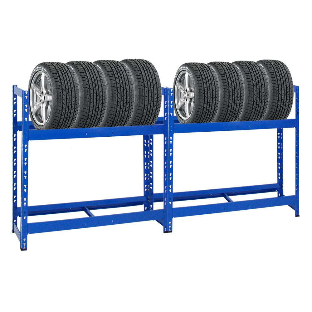 REIFENREGAL Tiger 2er-Set mit 2x 100x110x35 cm 150 kg Fachlast bis zu 16 Reifen mit Ebenen Blau - Blau, Metall (220/100/35cm) - PROREGAL