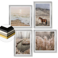 WANDBILDER 4er Set - 50x50 cm & 40x60 cm Silberner Rahmen - Pferdelandschaft Seegraswald - Silberfarben, Kunststoff (50/50cm) - ArtPrintCave