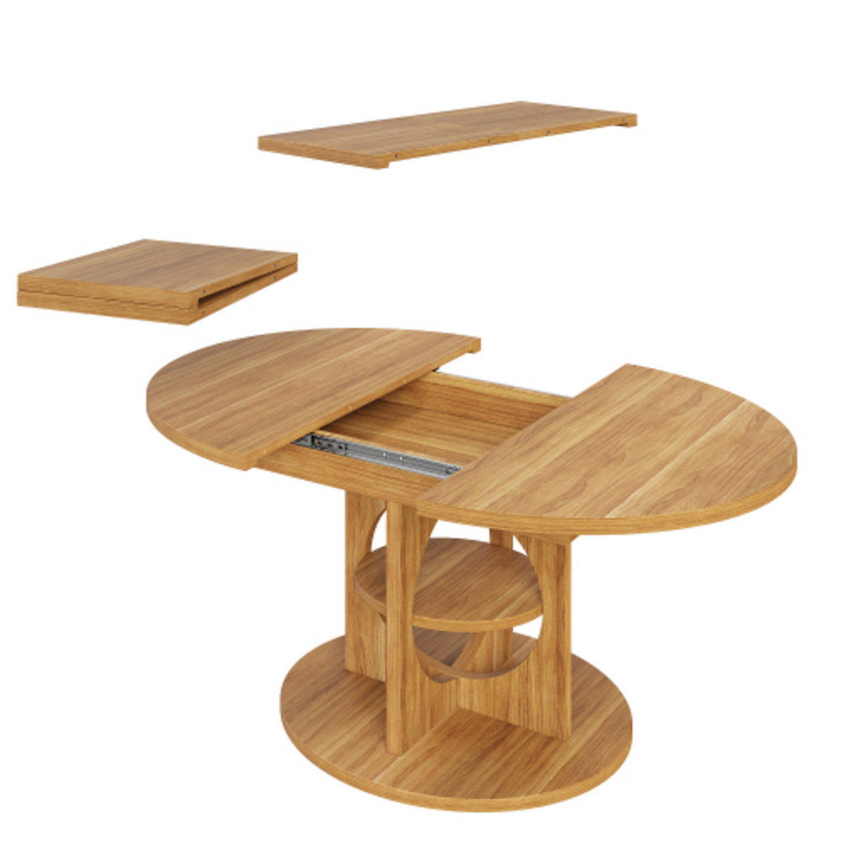 ESSTISCH Ausziehbarer 110-150×110×76 cm aus MDF und Metall mit mittlerem Ablageregal, naturfarben - Naturfarben, Holzwerkstoff (150/110/76cm) - Luhomfu