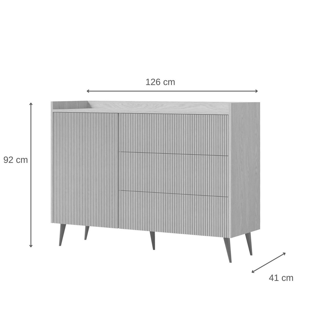 WOHNWAND Amfali 4-teilig –Lowboard, Kommode, Regal und Couchtisch, Push-to-open, Walnussfarben - Walnussfarben/Schwarz, Holzwerkstoff/Metall (150/180/41cm) - Beautysofa