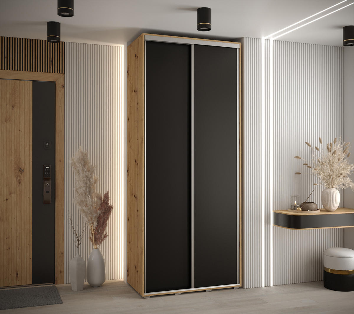 SCHWEBETÜRENSCHRANK 235,2/120/45 2-türig - Silberfarben/Schwarz, Holz/Metall (120/235/45cm) - Abiks Möbel