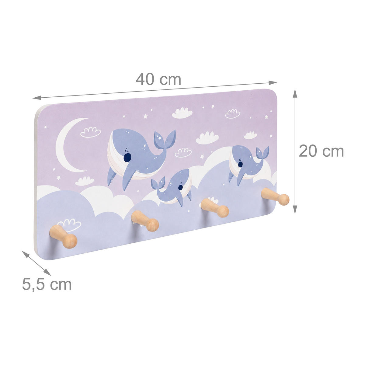 VĚŠÁK vícebarevný 4-háčky MDF borovice 20x40 cm - různobarevná/šedohnědá, dřevo/kompozitní dřevo (40/20/5.5cm) - Relaxdays