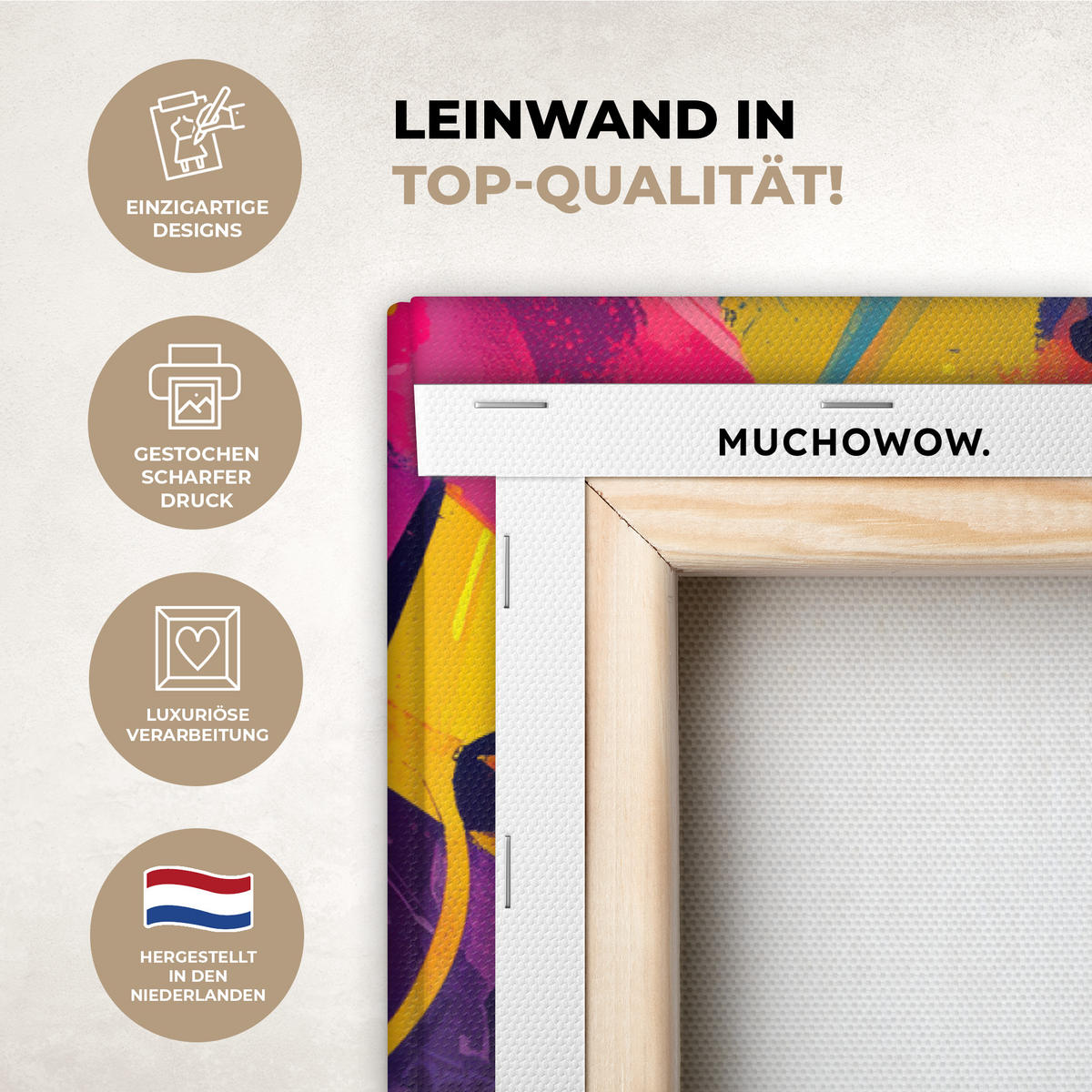 LEINWANDBILD Abstrakt - Formen - Farbenfroh XXL 150x100 cm - Magenta, Textil (150/100cm) - MuchoWow