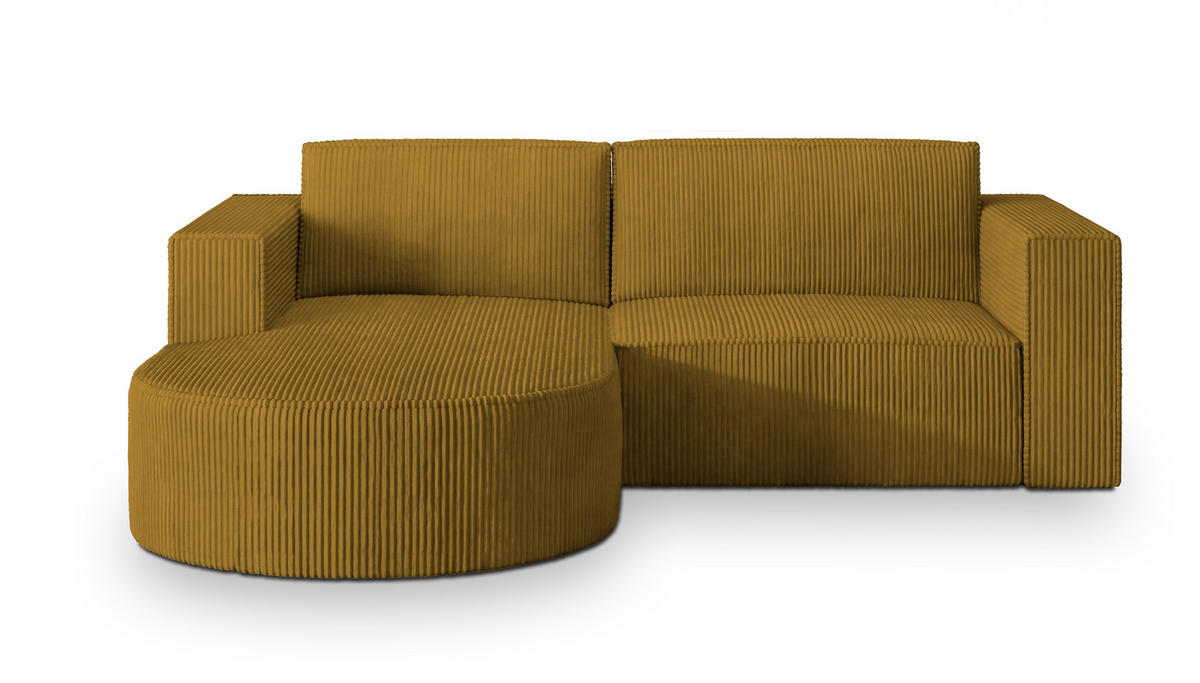 ECKSOFA SORELA P L-S Gelb Kordstoff mit Schlaffunktion - Gelb, Holz (263/174cm) - MASSENO