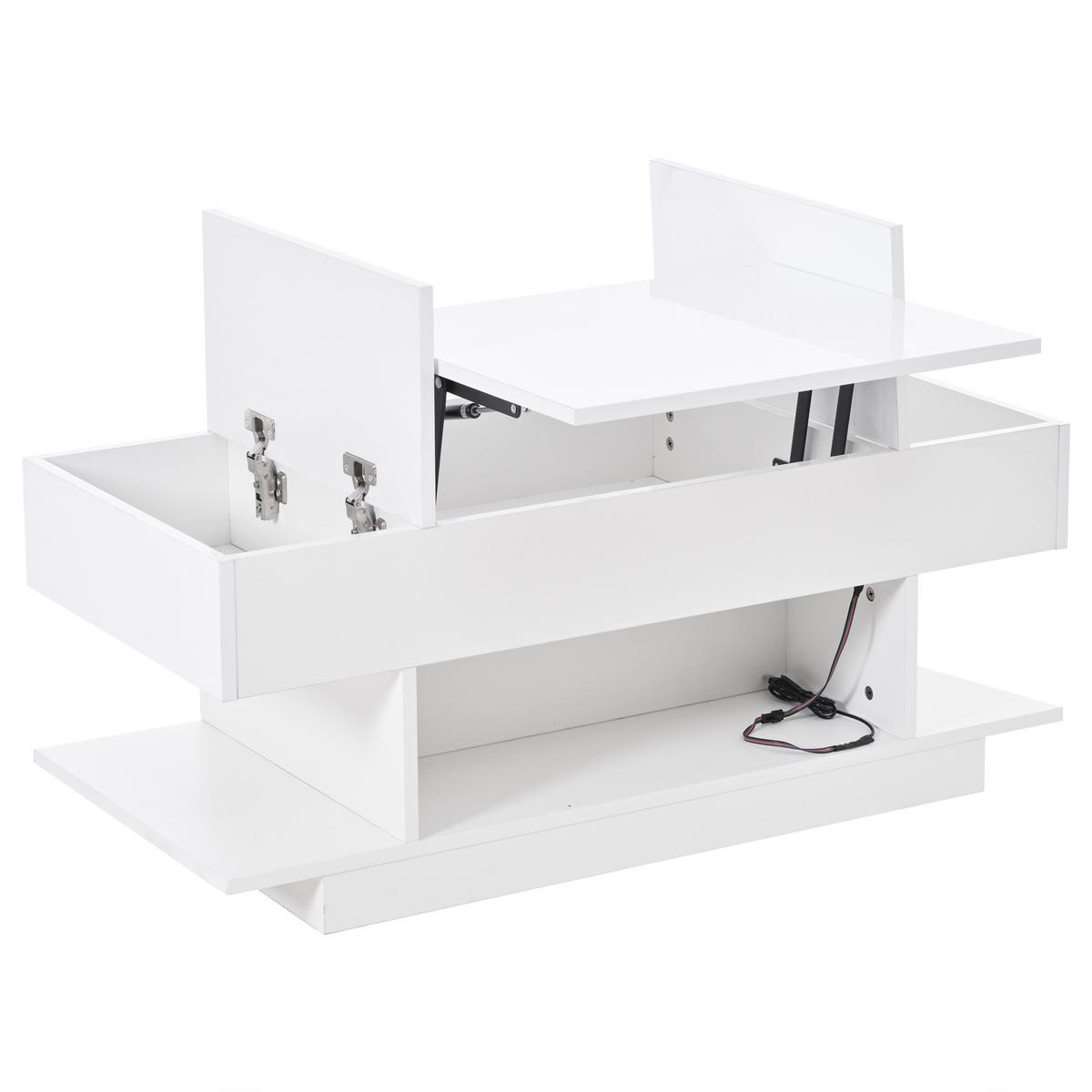 COUCHTISCH Weiß, 98/45/40 cm, mit Hebefunktion, LED-Beleuchtung und Stauraum - Weiß, Holzwerkstoff (45/98/54.5cm) - CHICFURN