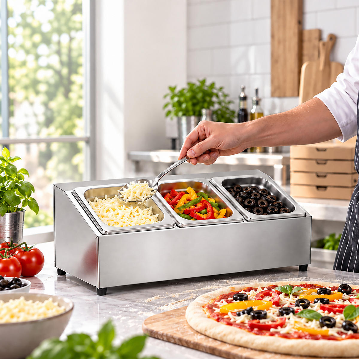 INGREDIENSBEHÅLLARE Silverfärgad 3-fack rostfritt stål med lock 52 cm - Silverfärgad, Metall/Plast - Relaxdays