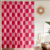 DUSCHVORHANG Rosa Rot Schachbrettmuster kariert 180 x 180 cm waschbar Retro Badezimmer - Rot, Textil (180/180cm) - MCBOSON