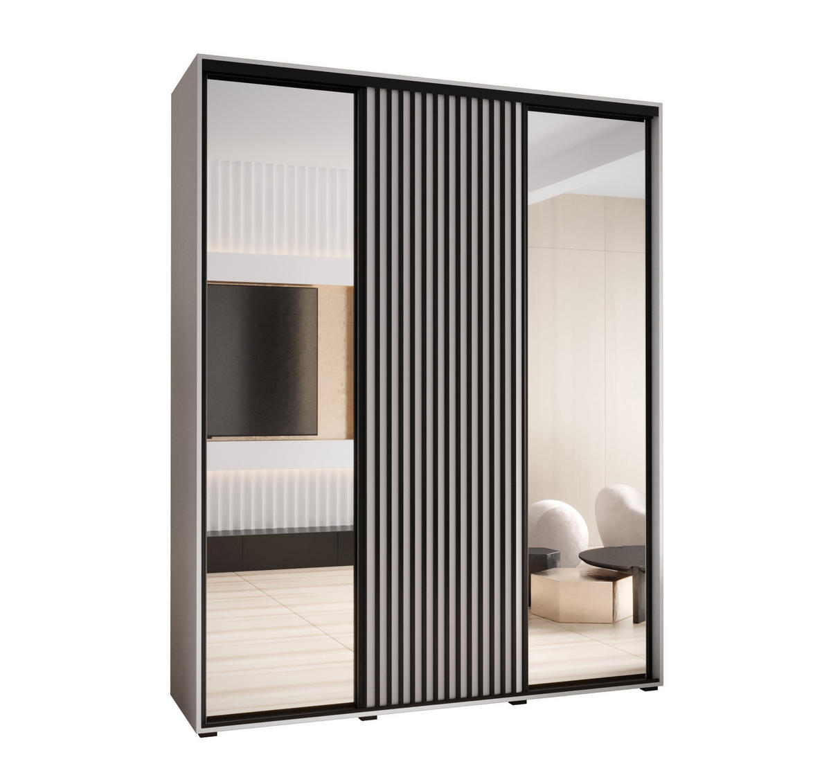 SCHWEBETÜRENSCHRANK 235,2/200/60 3-türig - Schwarz/Weiß, Holz/Metall (200/235/60cm) - Abiks Möbel