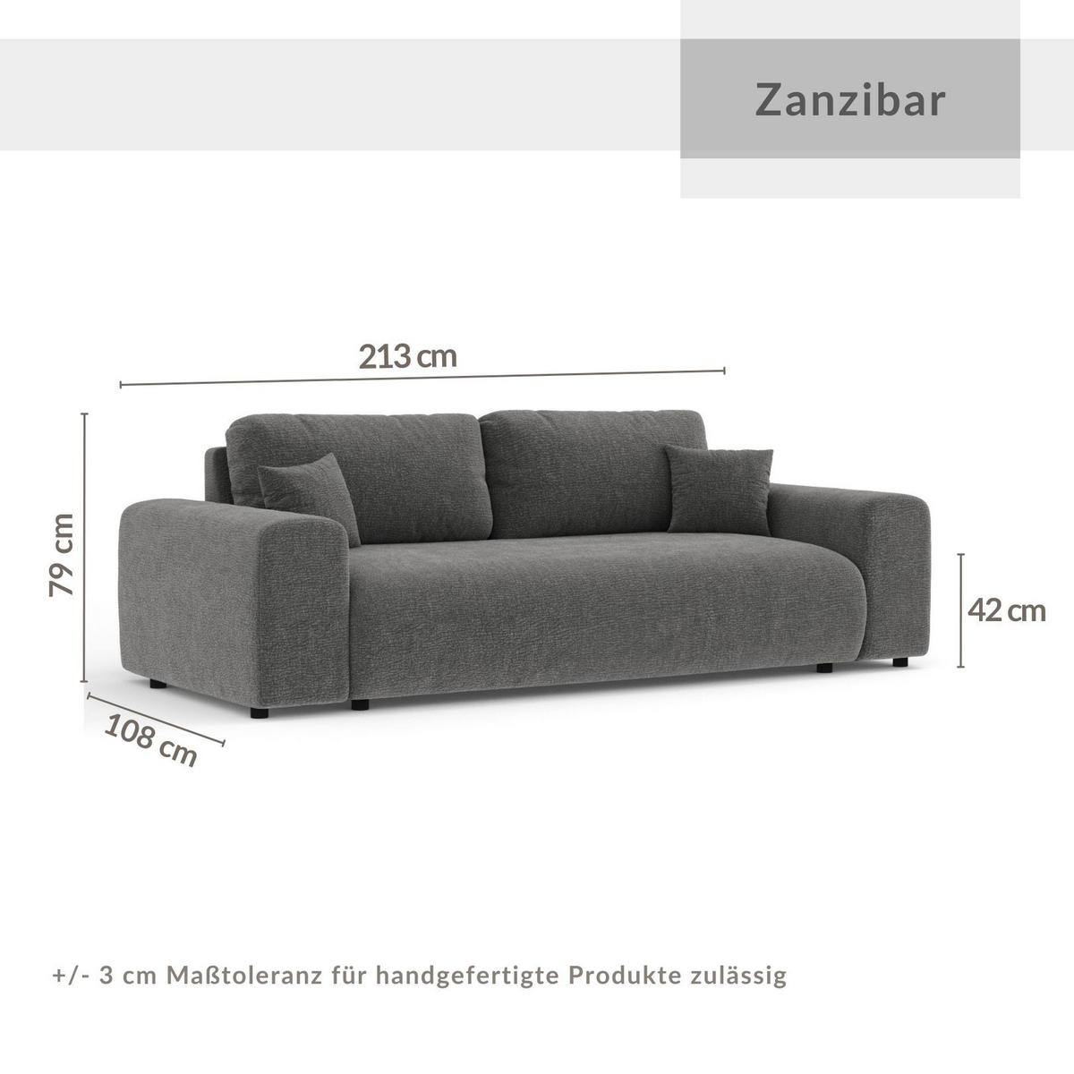 3-SITZER-SOFA Zanzibar Rosa Chenille - Schwarz/Rosa, Holz/Holzwerkstoff (213/79/108cm) - Maison de Reve