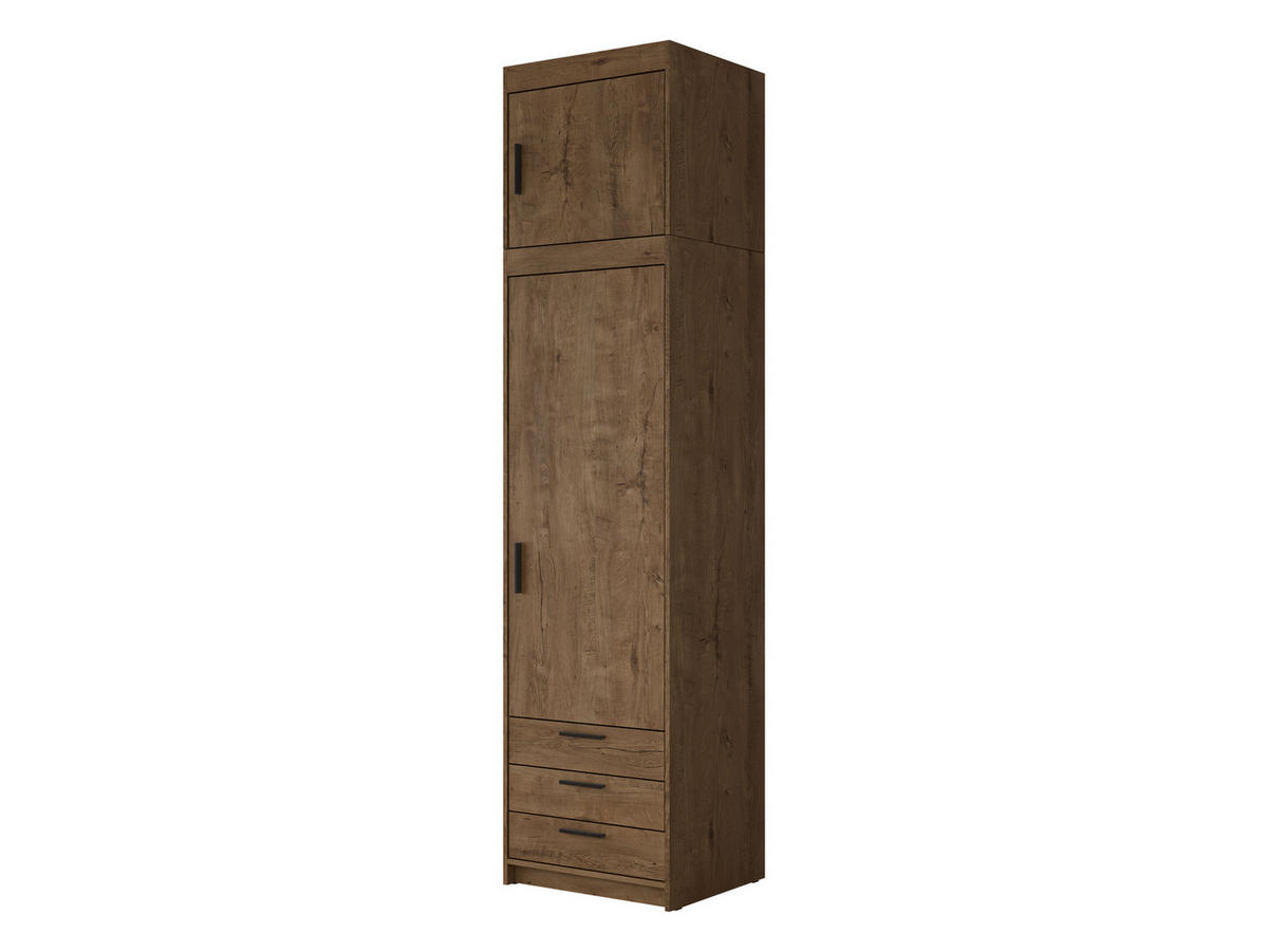 KLEIDERSCHRANK Elena 1D3S + Schrankaufsatz - Eichefarben/Schwarz, Holzwerkstoff/Kunststoff (60/246/53cm) - MIRJAN24