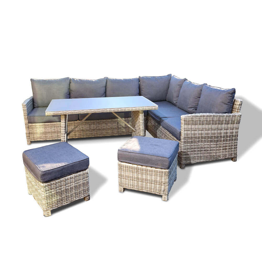 RATTAN Sitzgruppe inkl. Tisch BAHIA - Grau, Kunststoff/Textil - Home Deluxe