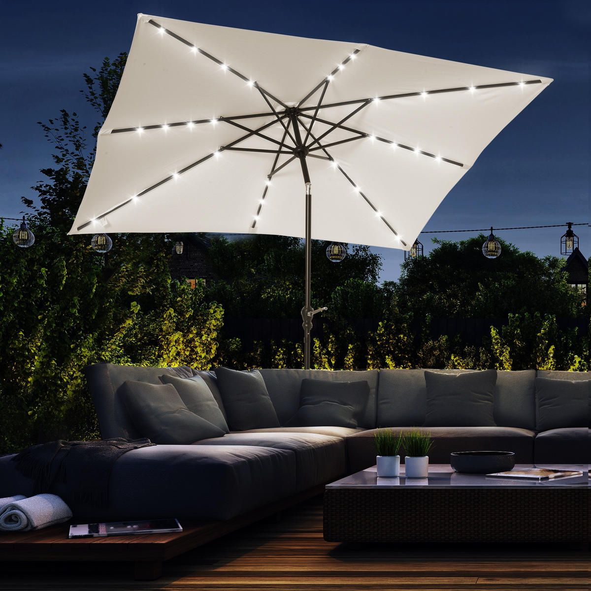 SONNENSCHIRM mit LED DE-11521 Neigbar Creme - Creme, Metall (205/268cm) - ComfortXL