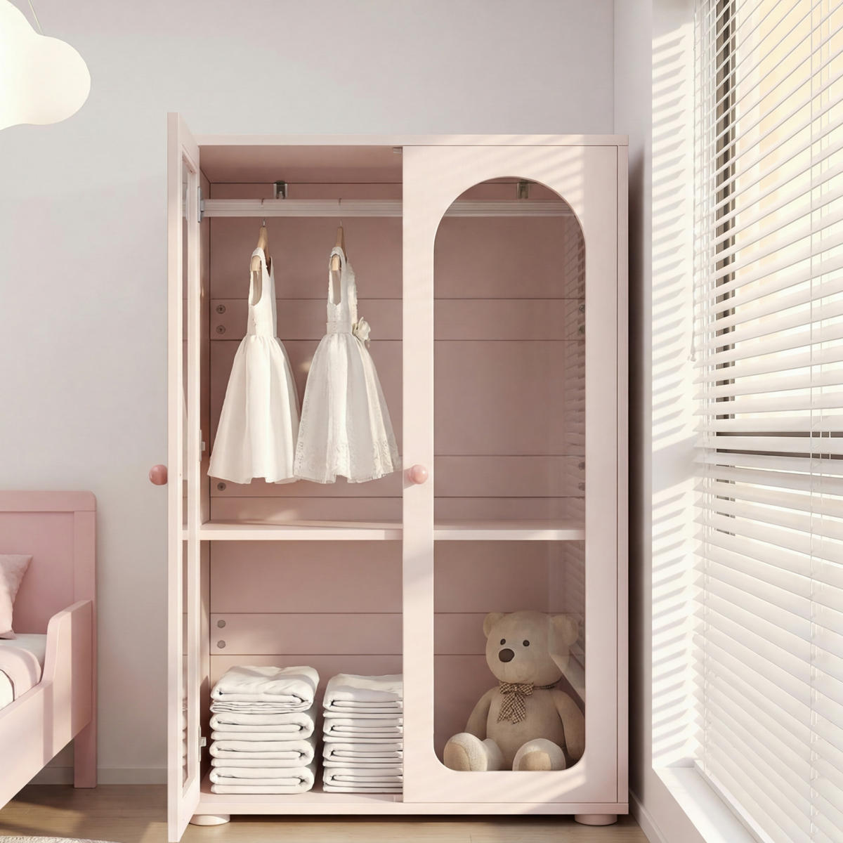 KINDERKLEIDERSCHRANK rosa 80×50×120cm - Hellrosa, Holz (56.49/11.51/92.99cm) - Raelunyi