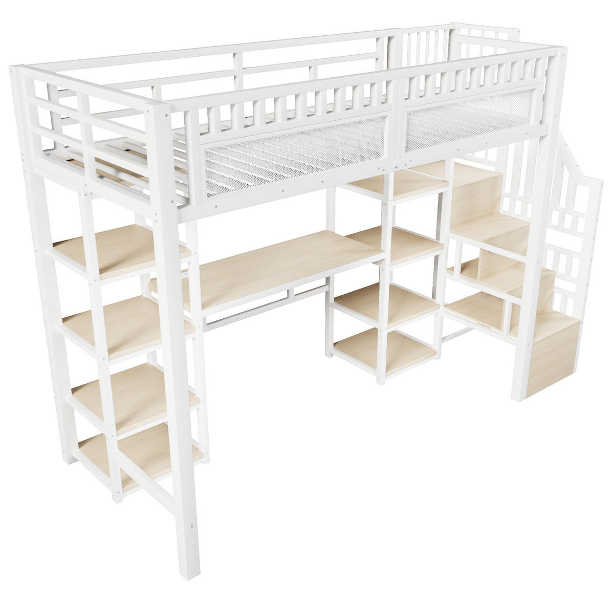 HOCHBETT 90/200 cm Weiß aus Metall und MDF mit Schreibtisch - Weiß, Metall (90/200cm) - OKMYHOME