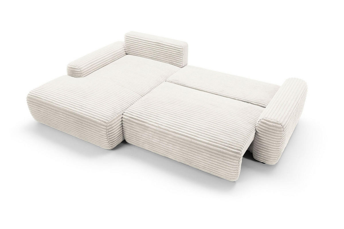 ECKSOFA OSSO Creme Velours-Stoff mit Schlaffunktion - Creme, Holz (264/162cm) - MASSENO