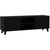 LOWBOARD Home mit 2 Türen und Lamellen, ohne Griffe, Schwarz - Schwarz, Holzwerkstoff (150/50/40cm) - Beautysofa
