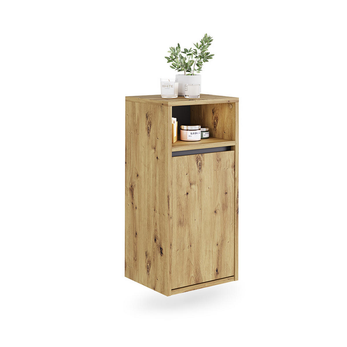 BADSCHRANK Viola Artisan/Grau 38 x 80 cm mit Wäschkorb - Hellgrau/Grau, Holzwerkstoff (38/80/33cm) - Vicco