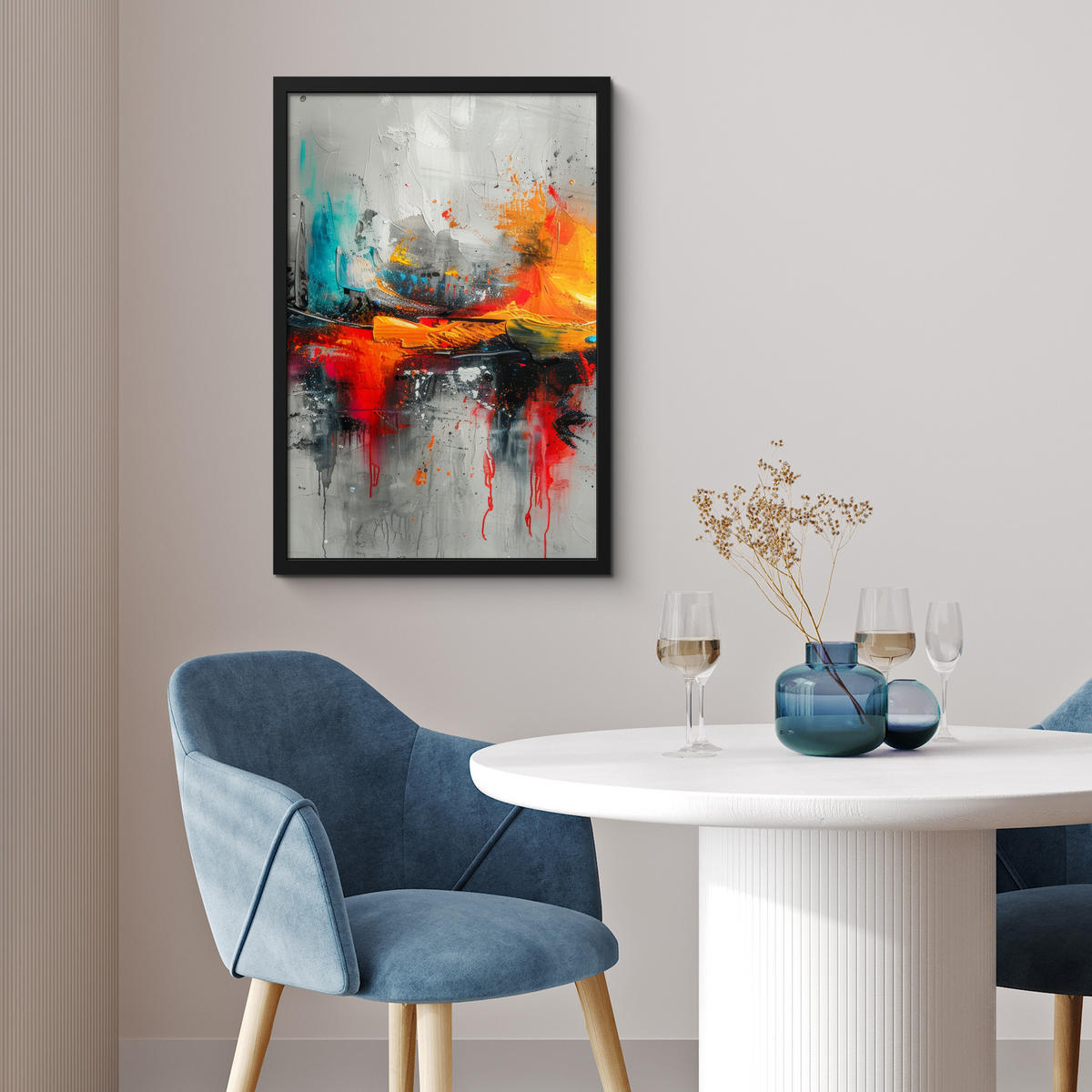 GERAHMTES BILD Moderne Kunst - Orange - Grau - Abstrakt 40x60 cm - Hellgrau, Papier (40/60cm) - MuchoWow