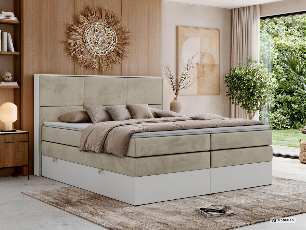 POSTEL BOXSPRING DELVIT KING 200/200 - Béžová Samet - Topper Visco - H3 - černá/béžová, textil/plast (200/200cm) - MKS