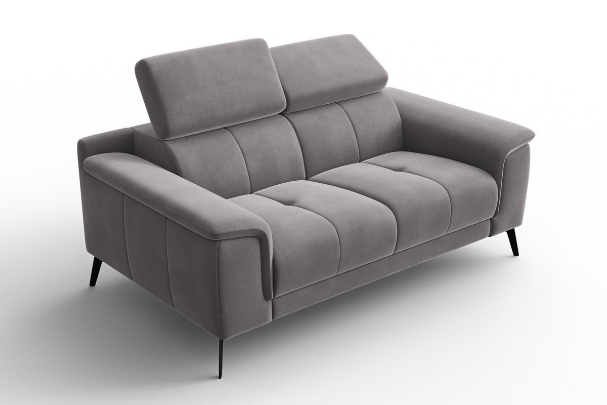 SOFA FIERO 2-Sitzer, Dunkelgrauer Veloursstoff - Dunkelgrau/Schwarz, Holz/Textil (170/82/103cm) - Courtois Laville