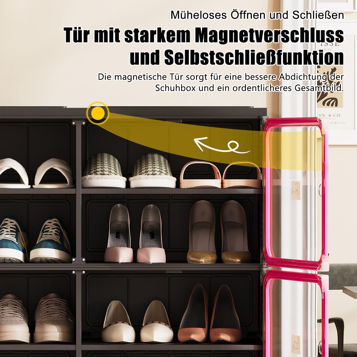 SCHUHSCHRANK, Doppelfach mit 6 Ebenen, faltbar, montagefrei, aus Kunststoff, Flurmöbel, Schwarz-Rot - Rot, Kunststoff (85/104/34cm) - GENKI LIVING