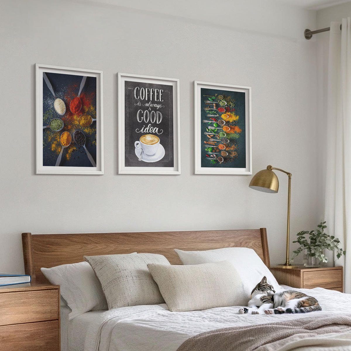 WANDBILDER 3er-Set - 40x60 cm Weißer Rahmen - Gewürze, Kaffee, Kräuter, Muster - Weiß, Kunststoff (40/60cm) - ArtPrintCave
