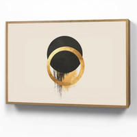 WANDLEUCHTE MIT AKKU Abstraktes Design - Schwarzer Kreis - Farbflecken 100x70 cm - Creme, Holzwerkstoff (100/70/8cm) - OnlyWow