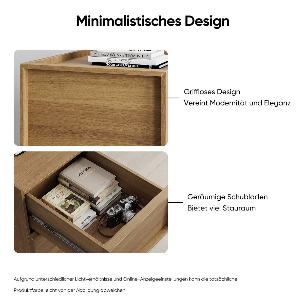 NACHTTISCH 48/38/50 cm in Eiche mit 2 Schubladen & griffloser Front - Braun, Holzwerkstoff (45/54/38cm) - BEAOK