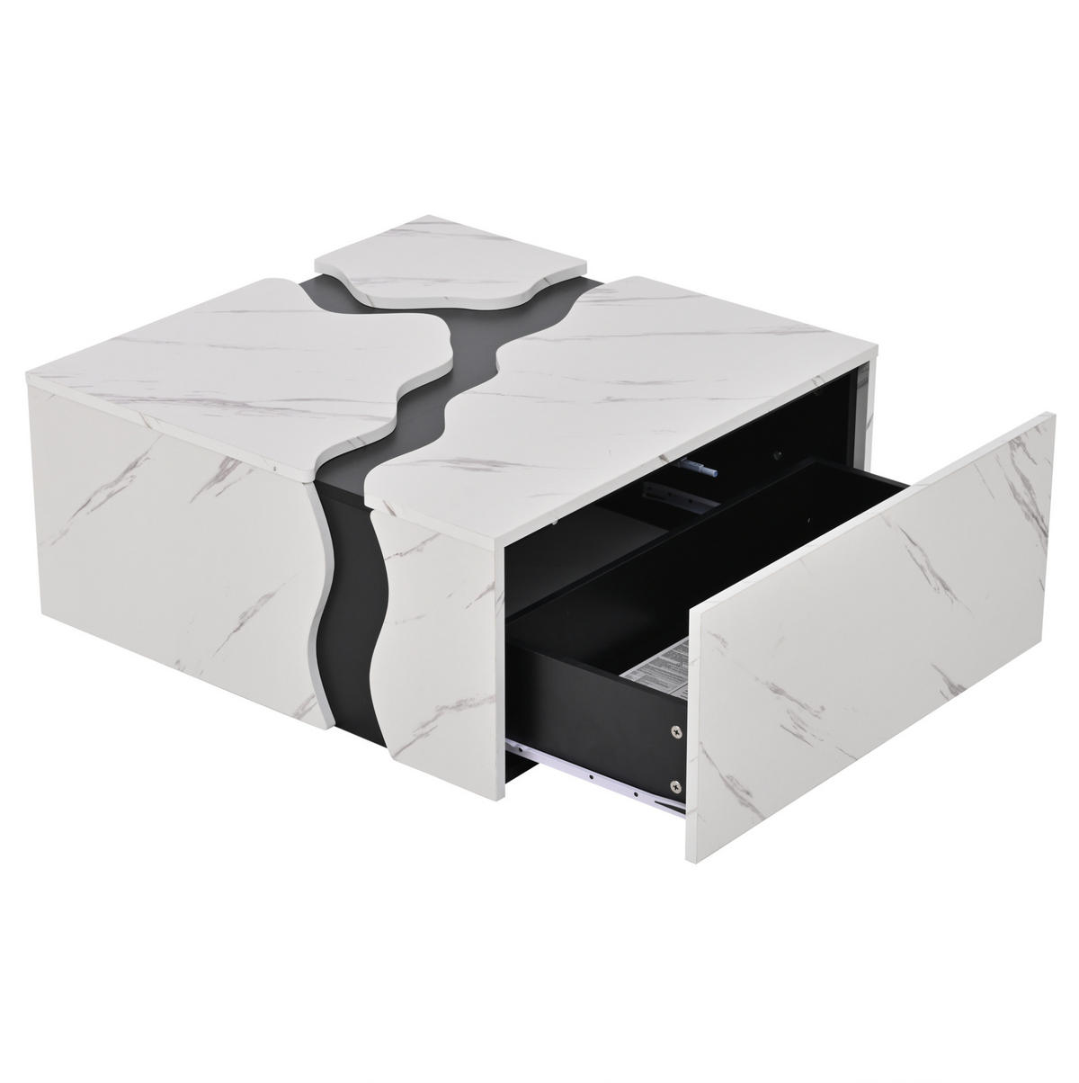 COUCHTISCH 70/70/31 cm Weiß in Marmoroptik mit Schublade aus Spanplatte - Weiß, Holzwerkstoff (70/70/31cm) - OKWISH