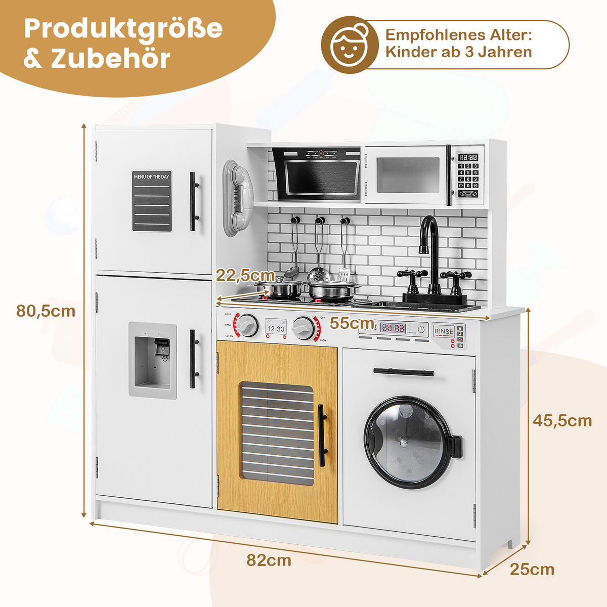 KINDERKÜCHE Weiß - Weiß, Holzwerkstoff (25/80.5/82cm) - COSTWAY