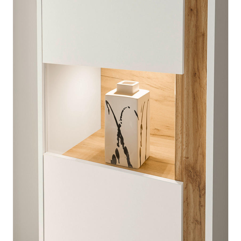 Thumbnail - Furn.Design Vitrinen-Set, Weiß, Eiche Wotan, Holz, Nachbildung,Eiche, Holz Optik, Uni, 9 Fächer, 190x155x40 cm, Wohnzimm...