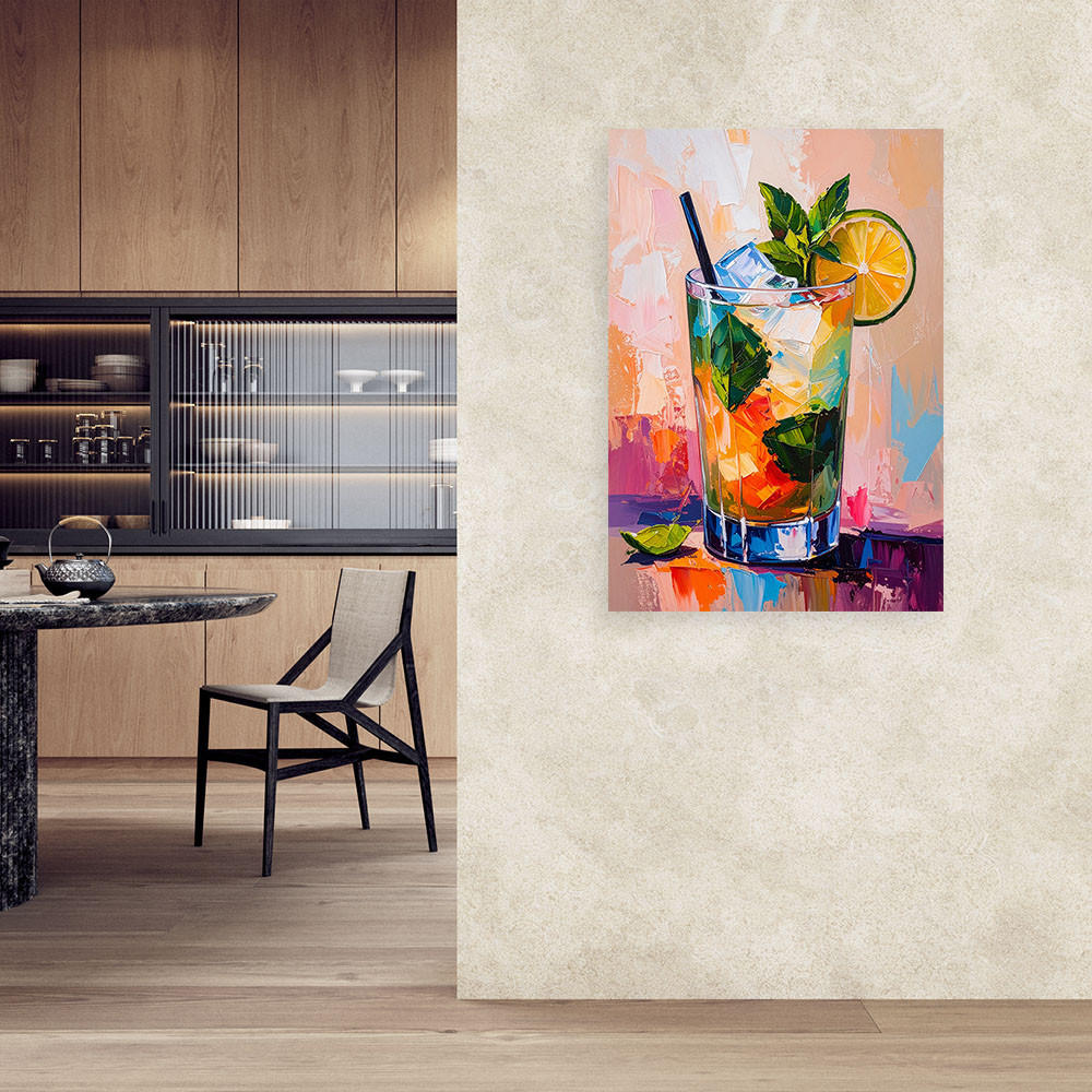 LEINWANDBILD Mohito Cocktail Limette 80x120cm - Multicolor, Textil (80/120cm) - Feeby