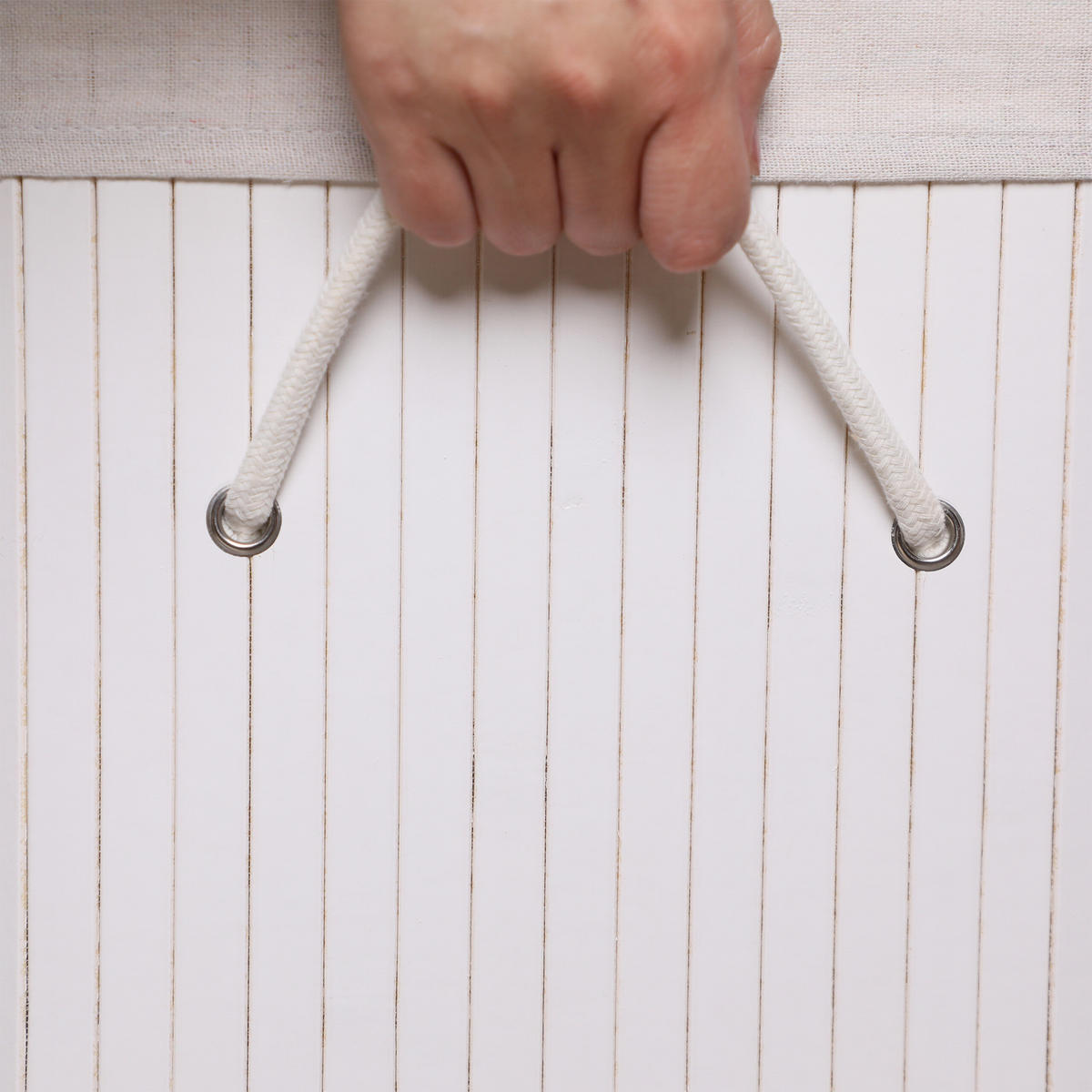 KÔŠ na prádlo - biela, drevo/textil (30/40/60cm) - Relaxdays