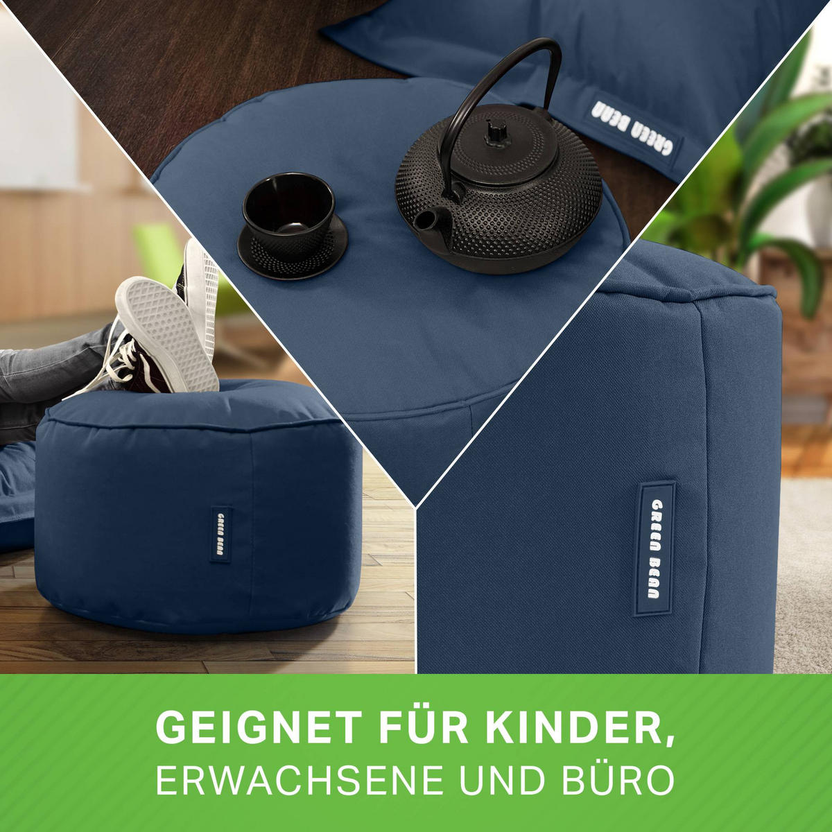 SITZSACK-HOCKER Pouf "Stay" 45x25cm - Blaugrau, Textil (45/25/45cm) - Green Bean