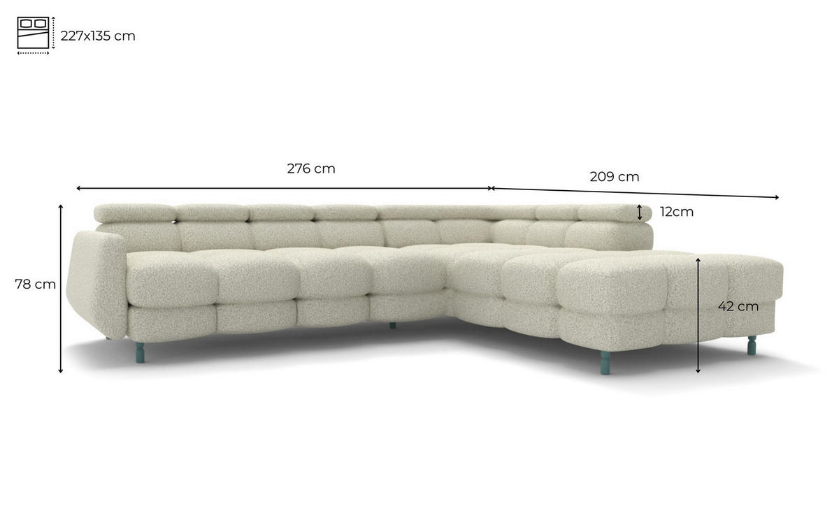 ECKSOFA - BUN - Rot - Arena 8 - Rechts - Rot, Holzwerkstoff (276/209cm) - Möblo