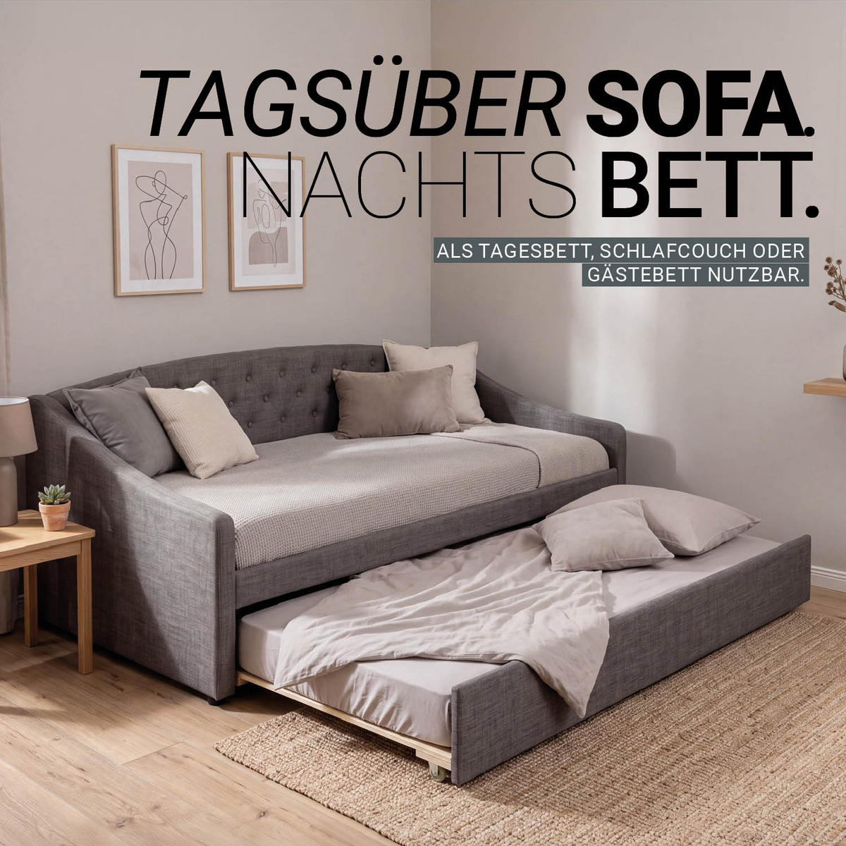 POLSTERBETT ausziehbar 140/200 cm in Grau - Grau, Textil (90/200cm) - Homestyle4u