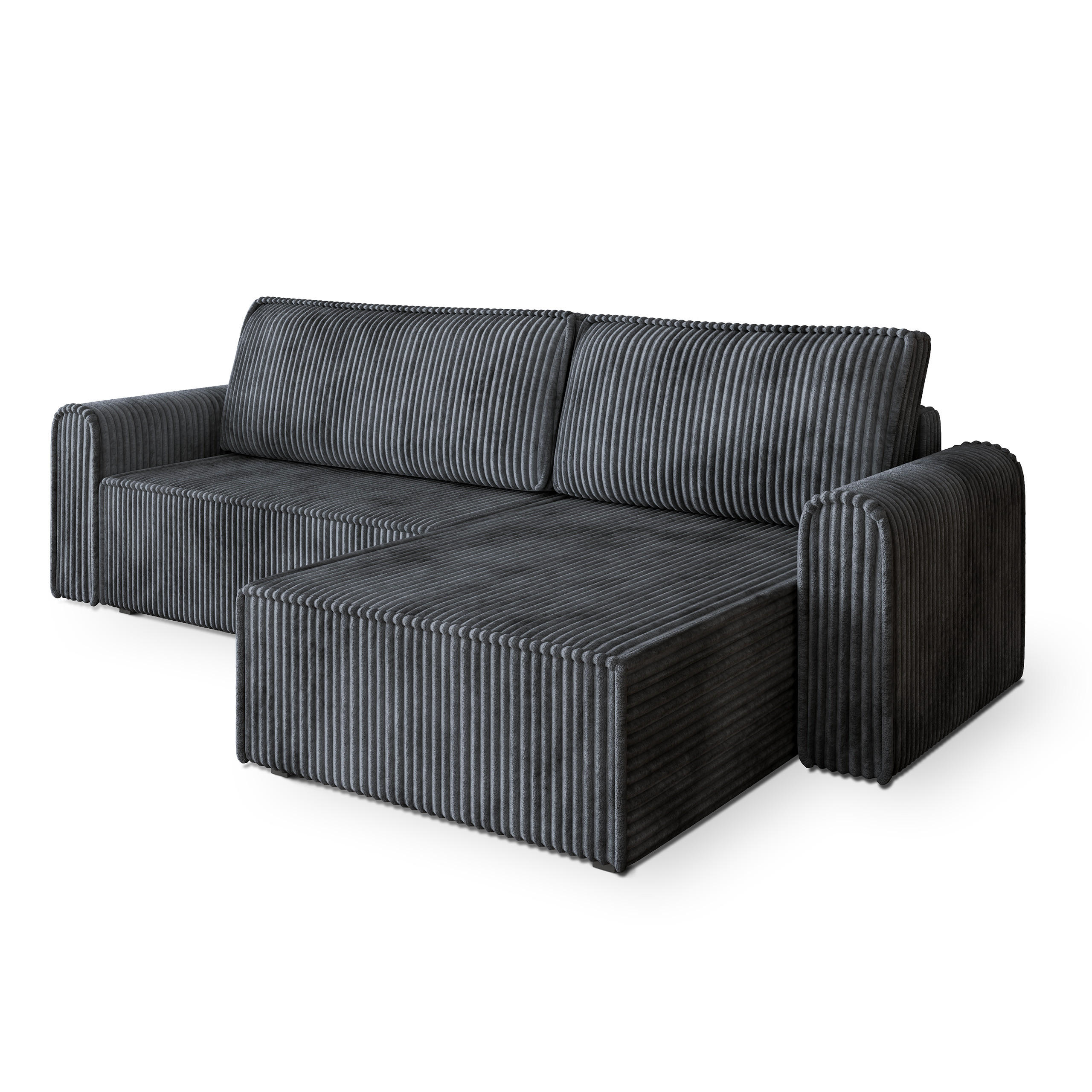 ECKSOFA VALTINO Graphitfarben Kordstoff mit Schlaffunktion - Graphitfarben, Holz (275/148cm) - MASSENO