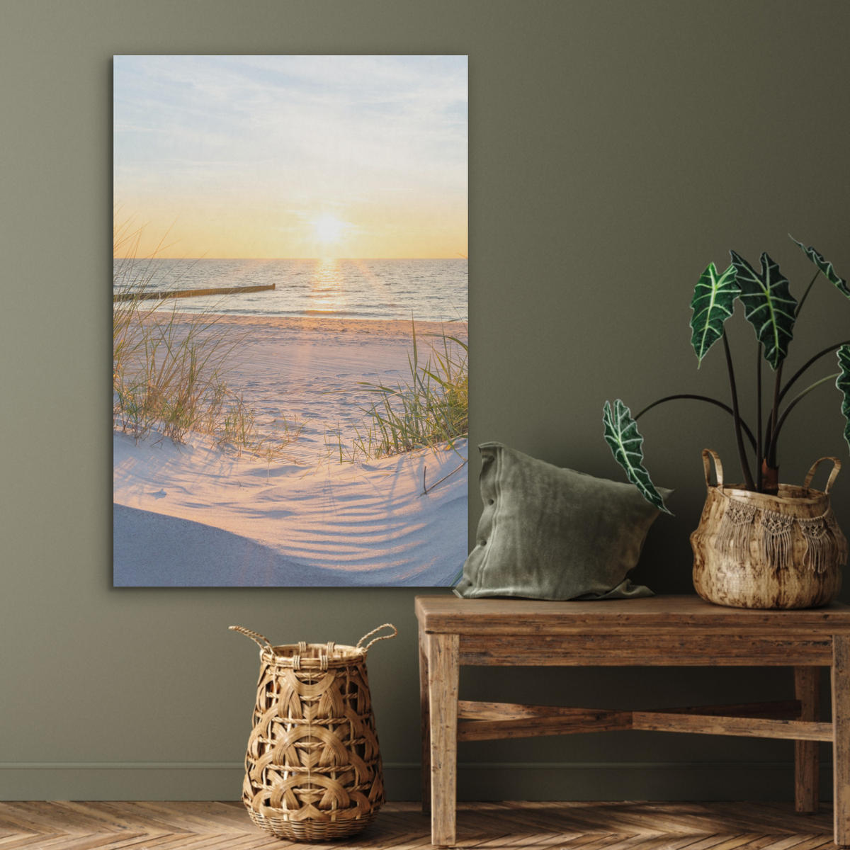 AKUSTIKBILD Strand - Sonne - Düne - Gras - Sand - Horizont Wanddeko 60x90 cm - Hellblau, Kunststoff (60/90/0.9cm) - MuchoWow