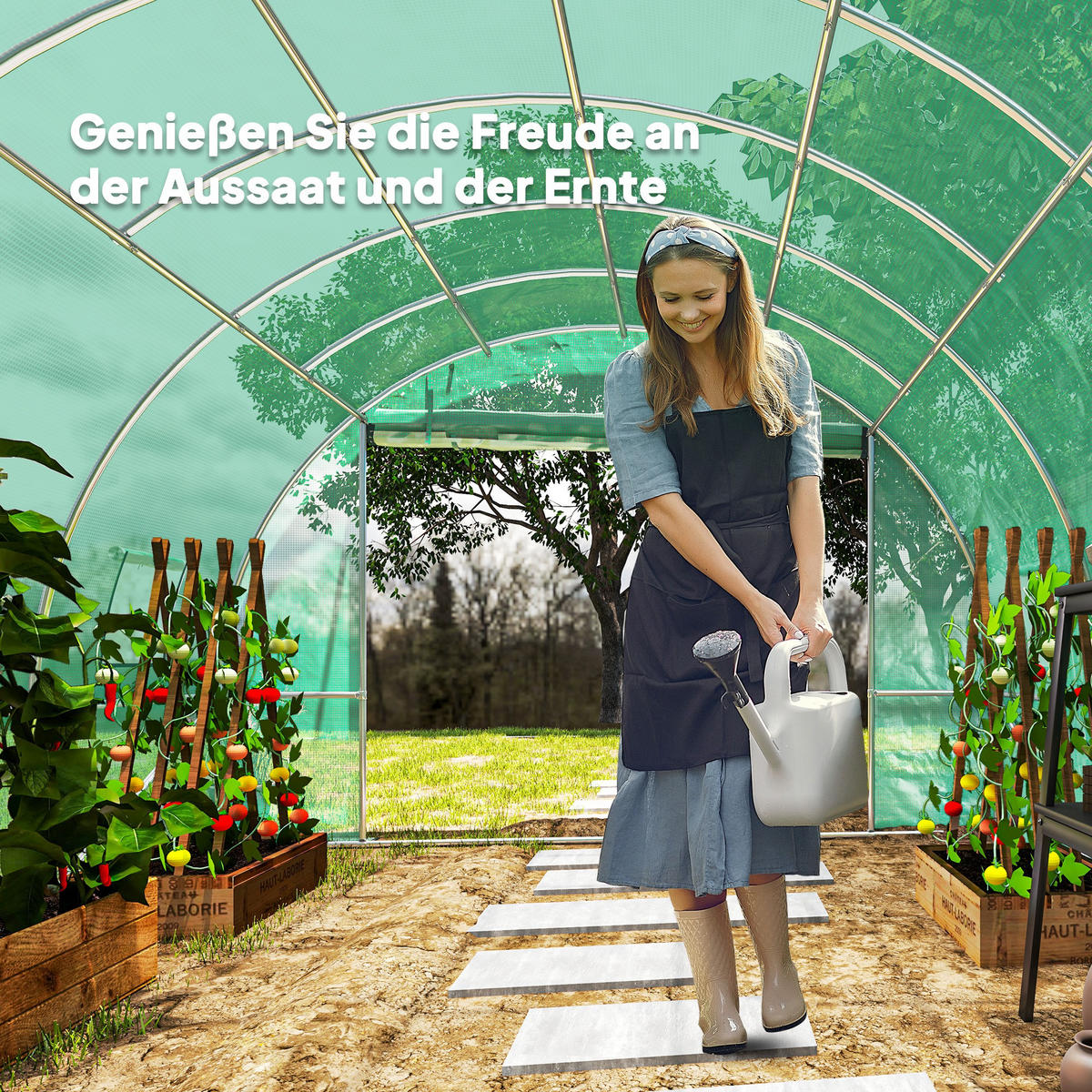 FOLIENTUNNEL, 398L x 298B x 198H cm - Grün, Kunststoff/Metall (298/198/398cm) - Outsunny