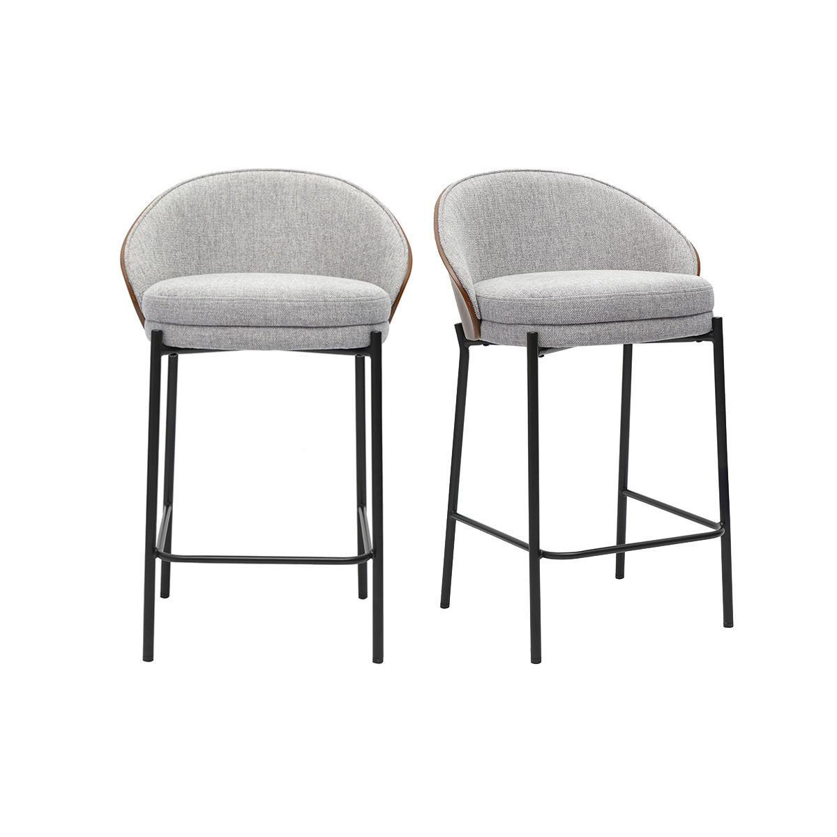 BARHOCKER aus grauem Samt-Effekt-Stoff, dunklem Holz und Metall, H65 cm (2er-Set) TUCSON - Grau, Textil (50.5/85.5/54cm) - Miliboo