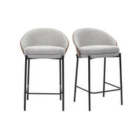 BARHOCKER aus grauem Samt-Effekt-Stoff, dunklem Holz und Metall, H65 cm (2er-Set) TUCSON - Grau, Textil (50.5/85.5/54cm) - Miliboo