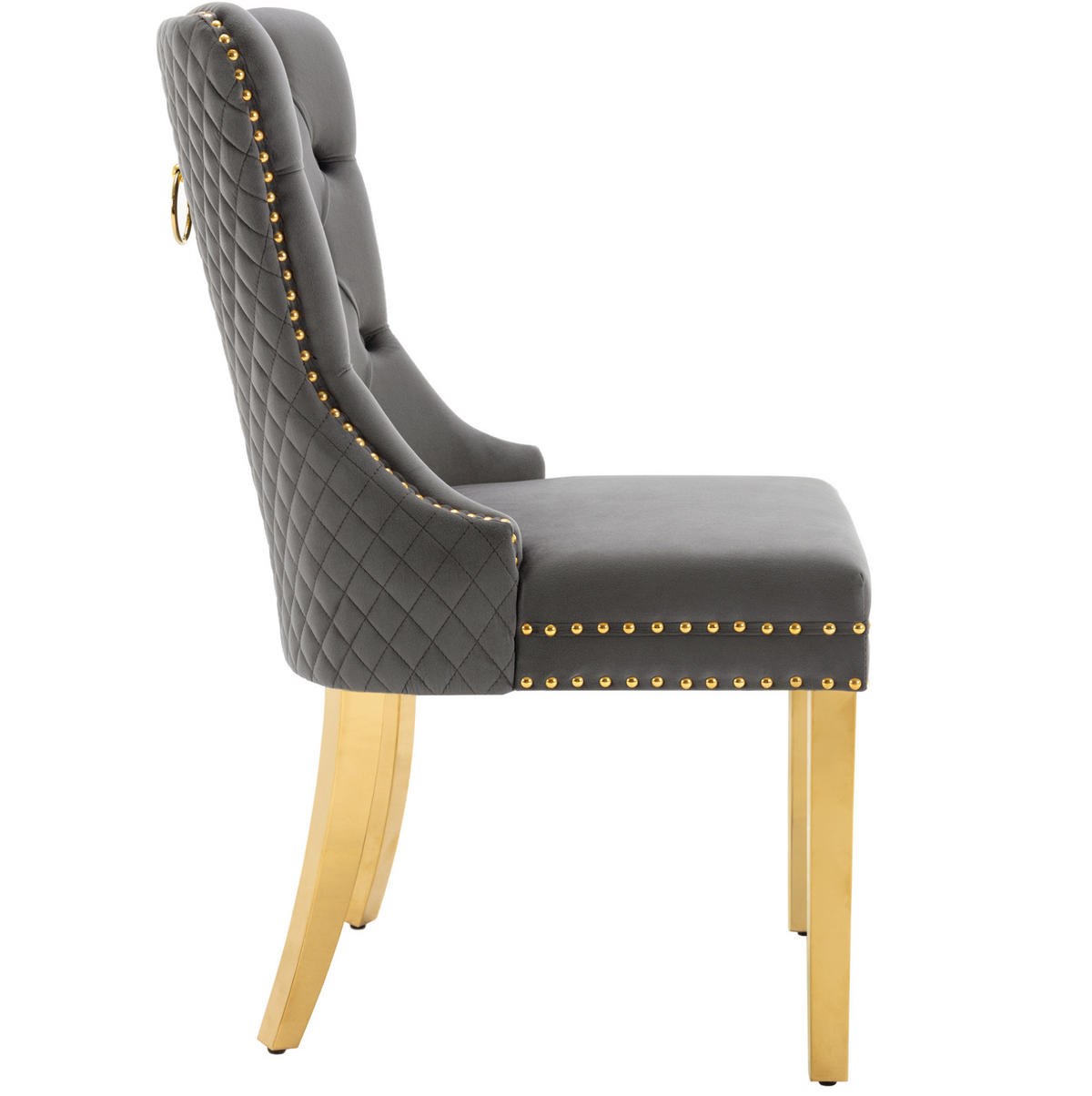 ESSZIMMERSTUHL 2er-Set Samt mit Zugring 50,5 x 45 x 95 cm Grau/Gold - Grau, Metall (45/95/50.5cm) - Meubliv