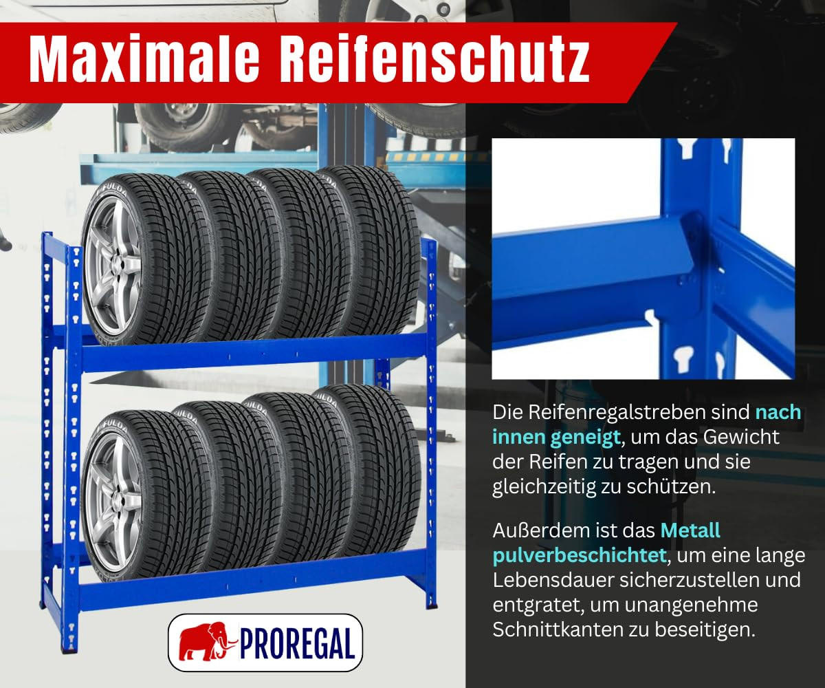 REIFENREGAL Tiger 100x110x35 cm 150 kg Fachlast bis zu 8 Reifen auf 2 Ebenen Blau - Blau, Metall (110/100/35cm) - PROREGAL