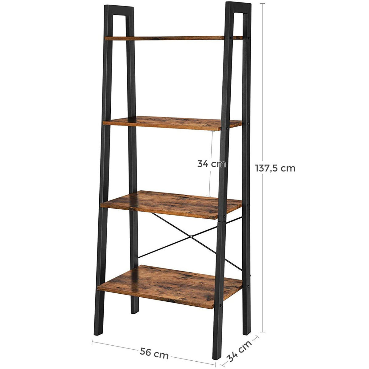 REGAL Rustikales Braun/Schwarz 56x34 cm LLS44X Metallkonstruktion - Schwarz, Metall (56/137.5/34cm) - Edanti
