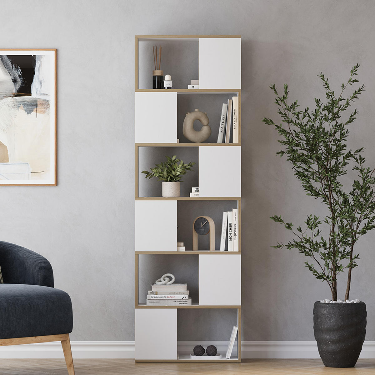 RAUMTEILER Eneos Weiß/Eiche 60 x 186 cm - Eichefarben/Weiß, Holzwerkstoff (60/186/24cm) - Vicco