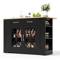 KÜCHENINSEL schwarz-Neutral aus MDF mit klappbarer Erweiterungsplatte, Steckdosen und Laufrollen 120 × 40(65) × 92 cm - Schwarz, Holzwerkstoff (120/92/65cm) - Luhomfu